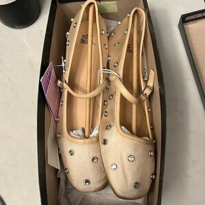 NWT mesh rhinestone Mary Jane ballet flats